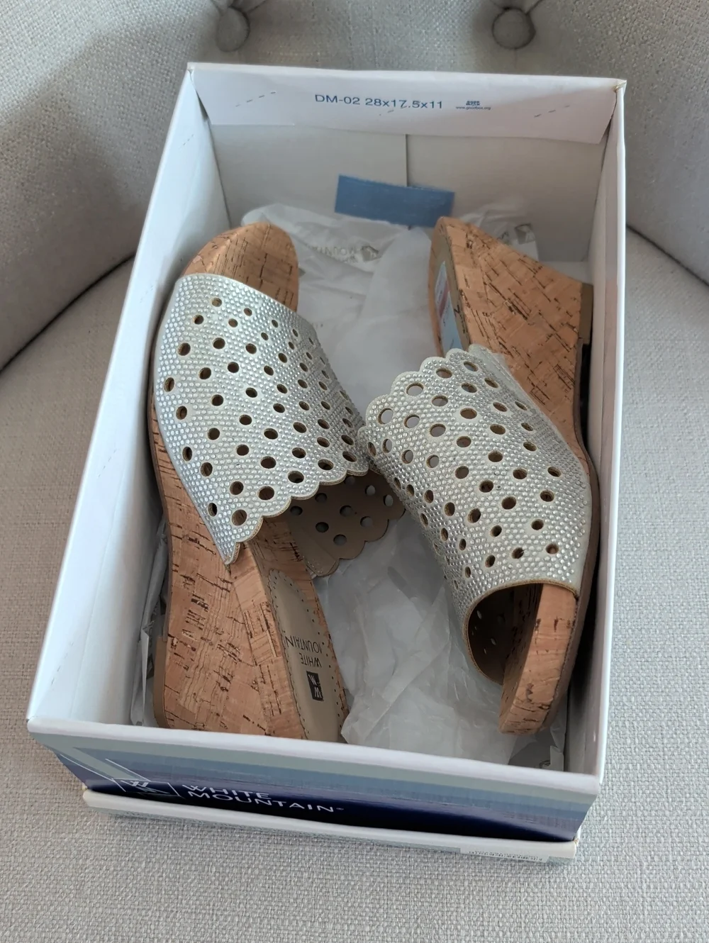 White Mountain Metallic Silver Perforated Wedge Slide Sandals